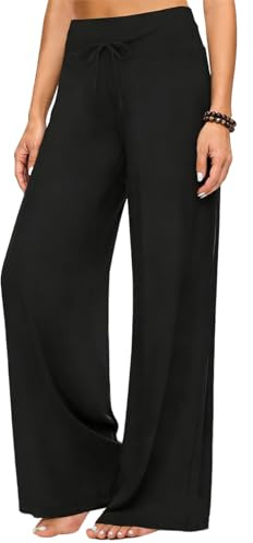 InfiniZer Womens Wide Leg Joggers, High Waisted Soft Drawstring Yoga Pants, Lightweight Lounge Straight Sweatpants for Workout & Casual (UK, Alpha, M, Regular, Regular, Black)