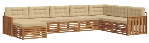 vidaXL Sofagarnituren 8 pcs Natur und Beige Massivholz Akazie, Garten Lounge, modernes Outdoor Sofa, strapazierfähiges sectional, Terrassenmöbel für Bequeme Sitzgelegenheiten