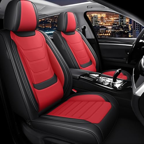 NewYYY AutoSitzbezüge Leder für Skoda Scala 2018-2026, Schwarz-Rot | Nappa Leder Auto Sitzbezug 5 Stück, Wasserdichter Sitzschoner, Kratzfester Schonbezüge, Komfortabler Sitzschutzbezug