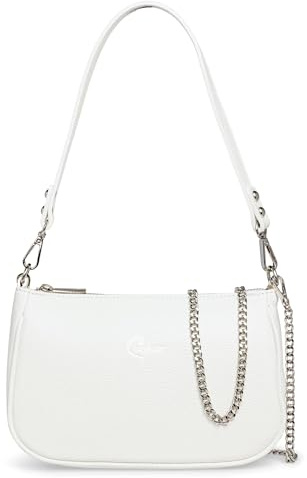 Caspar Leder Umhängetasche Damen Schultertasche Echtleder Crossbody Bag mittelgroß Handtasche mit Schultergurt und Kettenriemen - PREMIUM LINE - Modell No.850 - Made in Italy, Farbe:weiß