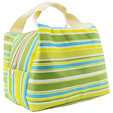 Vinsani Insulated Thermal Lunch Bag Portable Reusable Cooler Bag Unisex | Waterproof & Leak-Proof Design for Outdoor, Beach, Camping, BBQ & Travel, Lightweight & Foldable - Striped Green