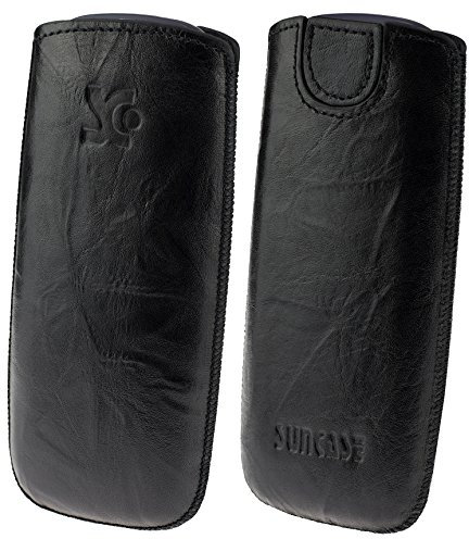 Suncase Original Leder Etui kompatibel mit Nokia 3310 (2017) Tasche Handytasche Ledertasche Schutzhülle Case Hülle (mit Rückzuglasche) in wash-schwarz