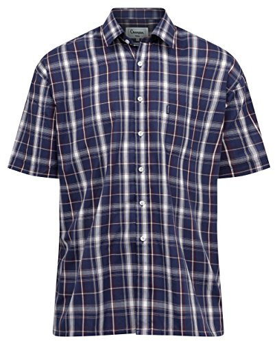 Champion Mens Short Sleeve Shirt Yarn Dyed Polyester Cotton FINE Quality Shirt (XXL 18-18.5IN, Navy)