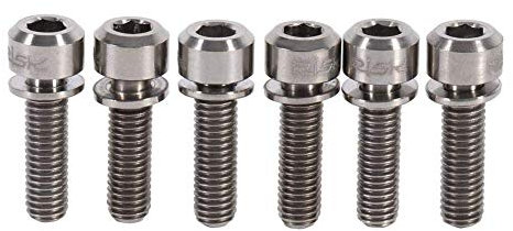 6pcs vis de Tige de Bicyclette, boulons de Tige de vélo en Alliage de Titane M5 x 18mm vis rondelles Ensemble pièces de Tige de vélo VTT résistant à la Corrosion(Titane)