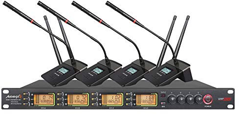 Audibax Sidney Conference 1000 - Sistema per Conferenze Wireless - Microfoni Wireless per Riunioni - Ricevitore con 4 Microfoni a Connessione Remota - Microfoni con Pulsante di Azione Vocale