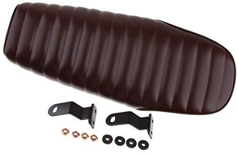 Almencla Universal Vintage Motorrad Cafe Racer Sitz Sattel Höckersitzbank, Länge 63cm, Braun, Kunstleder, Wasserdicht