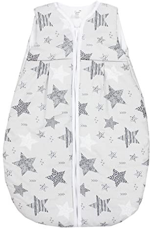 TupTam Baby Ganzjahresschlafsack 2.5 TOG, OEKO-TEX zertifiziert, wattiert, Unisex, atmungsaktiv, Farbe: Sterne Schwarz/Grau, Größe: 62-74