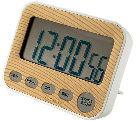INTIRILIFE Minuteur numérique Aspect Bois - 9 x 3 x 7 cm - Minuteur de Cuisine - Minuteur Court - Aspect Bois avec écran LCD - Chronomètre - Réveil de Cuisine