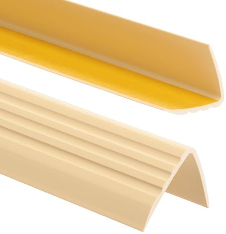 Nez de marche profil d’angle PVC autoadhésif 50x40mm antidérapant, d'escalier-protection, bande de bordure, 150cm, Crème