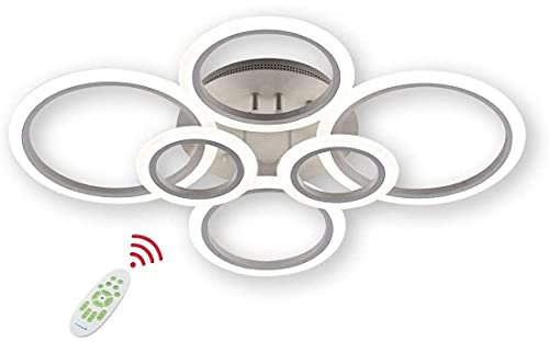 Dimmbarer LED-Deckenleuchte, Ø80cm, 6400LM, Weißes Metall Aluminium Lampenschirm, 6-flammig Kreise LED-Deckenlampe für Schlafzimmer, Esszimmer, Küche, Wohnzimmer-lampe, mit Fernbedienung 3000K-6000K