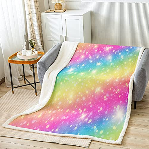 Loussiesd Regenbogen Farbe Kuscheldecke Mädchen Kinder Blingling Dekor Decke 150x200cm Niedlichen glänzend Regenbogenstreifen Wohndecke Flanell Fleecedecke Weiche Mikrofaser