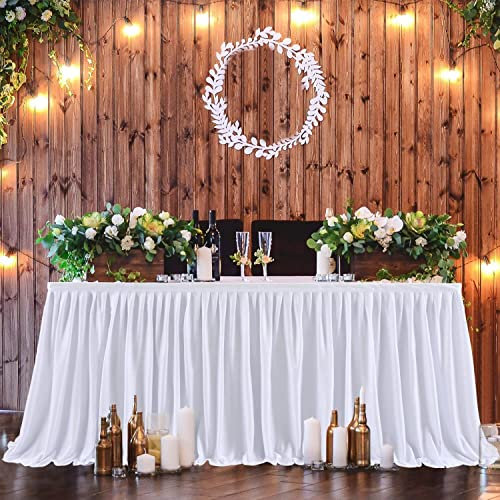 Htper Weiß Tischröcke für Babyparty, Tischdekoration Tischrock für Kuchen, Geburtstag, Taufe, Hochzeits, Fasching tische L183×H76cm