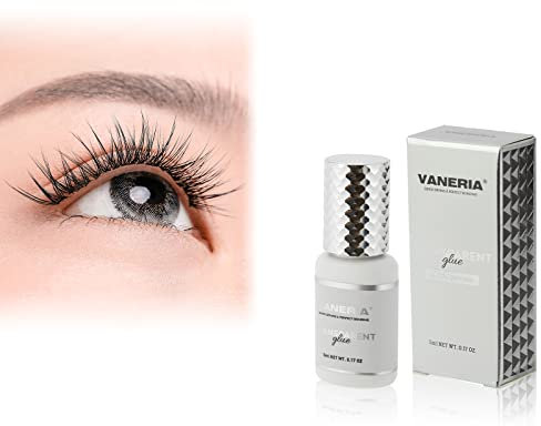VANERIA Wimpernkleber für professionelle Anwendung, extra starker Wimpernkleber, 1–2 Sekunden Trocknungszeit, 6–7 Wochen haltbar, transparenter Wimpernkleber 5ml(1-2s Durchsichtig Glue)