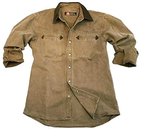 KAKADU Traders Australia Bequem geschnitten Regular Fit Cowboy Westernhemd Linedance Arbeitshemd Langarm Herren-Hemd mit Lederkragen und Druckknöpfen in Perlmutt-Optik