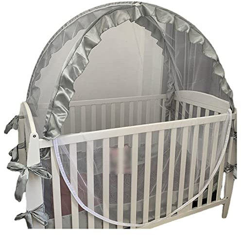 AJEYPMZ Klappbares Moskitonetz für Kinderbetten, tragbares Moskitonetz mit doppeltem Reißverschluss,Gray,70 * 130 * 140CM