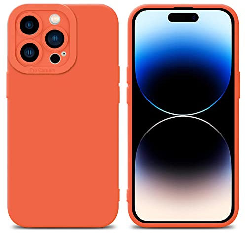 Cadorabo Hülle kompatibel mit Apple iPhone 14 PRO MAX Schutzhülle TPU Silikon Case Liquid Design mit Kameraschutz Slim Kratzfest Gummi mit Rundumschutz Case Hülle für iPhone 14 PRO MAX in Orange