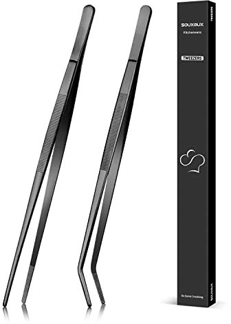 Pince à épiler et pince incurvée de 30 cm, pointes dentelées de précision, outils de cuisine professionnels en acier inoxydable pour le barbecue, le dressage et le service