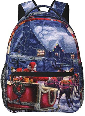 OCELIO Snow Night Weihnachtsmann und Hirsch große leichte Schultaschen High School Schüler Schultaschen für Jungen und Mädchen, Männer und Frauen Reisetaschen, Schwarz, Einheitsgröße, Schwarz,