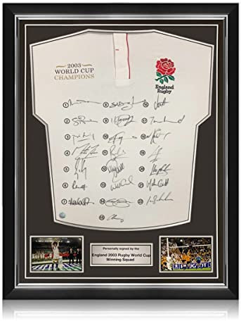 Exclusive Memorabilia England Rugby 2003 World Cup Winners Squad Signed Shirt. Superior Frame