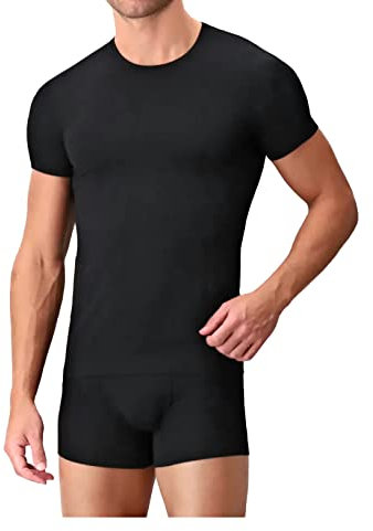 Liabel 3-6 Pezzi - Maglietta Intima Uomo Cotone BIELASTICO Girocollo - Maglia Intima Uomo Elasticizzata - 03858 23 (M, 3 Pezzi Nero)