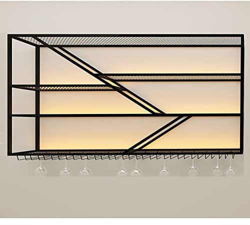 Led Wine Rack Wall Hanging - Wine Bottle Rack - Luminous Metal Shelf - Retro Wall Decoration for Kitchen, Dining Room, Wine Cooler - Easy to Install (Color : Black, Size : 150x25x120cm)