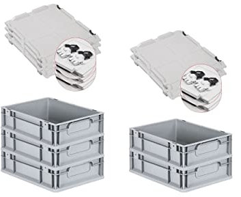 PROREGAL SuperSparSet 5x Eurobox NextGen Economy mit Scharnierdeckel & schwarzen Verschlüssen | Griffe geschlossen | HxBxT 12x30x40cm | 11 Liter | Eurobehälter Transportbox Transportbehälter
