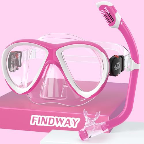 Findway Schnorchelset Kinder, Taucherbrille Kinder für Jungen Mädchen,Schnorchelmaske 180°Panorama Verstellbares Silikonband Anti-Leck Tauchmaske für 3-14 Jahre