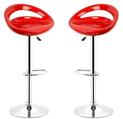 homewell Barhocker 2er Set, Sitz aus ABS-Kunststoff, Drehbare Barhocker Höhenverstellbar 55 bis 75 cm, Metall Basis aus Edelstahl mit Fußstütze (2, Rot)