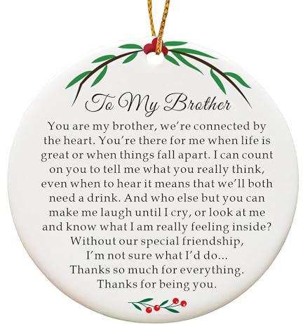 Brother Christmas Ornament from Brother and Sister, to My Brother Gifts for Christmas, 7,6 cm Ceramic Ornaments Decor for Xmas Tree