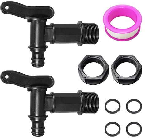 2 conectores de depósito de agua con juntas y 1 cinta de sellado, conector de escape, grifo de repuesto, cubo, cubo de plástico, conexión para depósito de agua (negro)