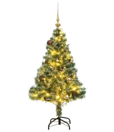 vidaXL Weihnachtsbaum, Beschneit Christbaum mit 150 LEDs Kugeln Ständer, Beleuchtet Tannenbaum Kunstbaum mit 8 Beleuchtungsmodi, Weihnachtsdeko Dekobaum, 150cm