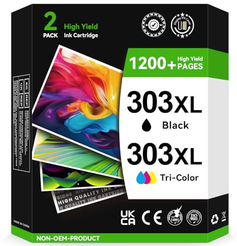 Sunnieink 303XL Druckerpatronen Kompatible für HP 303 Druckerpatronen Multipack Original, 303 XL Schwarz/Farbig (750/450+ Seiten) für Envy Photo 7134 7830 6232 6230 7130 6220 6234 7100 7155 Drucker.