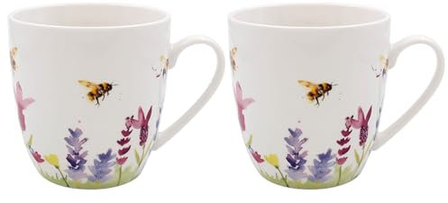 Lesser & Pavey Kaffeebecher im britischen Design, Keramik-Kaffeetassen für Zuhause oder Arbeit, große Tassen für heiße Getränke, Lavendel und Bienen, Tee- und Kaffeetassen – Jennifer Rose Gallery