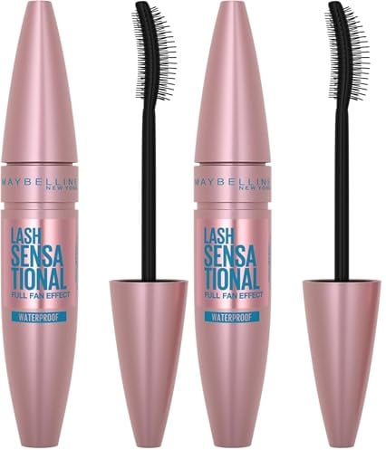 Maybelline Mascara, Lash Sensational Volumizing and Thickening Waterproof Mascara, Black (Pack of 2)