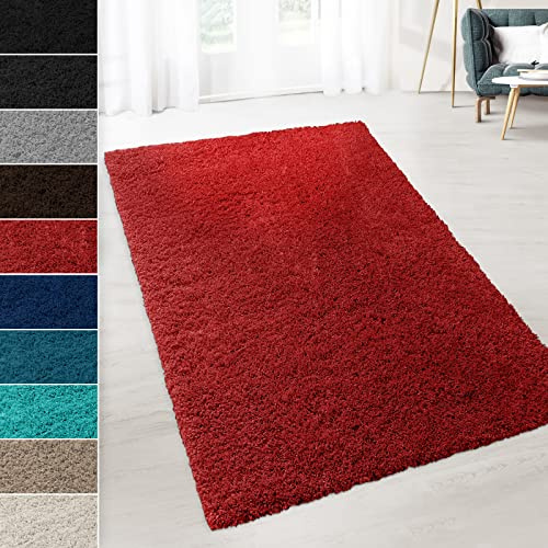 Shaggy-Teppich Prestige | Erhältlich in vielen Farben & Größen | Strapazierfähig und pflegeleicht | Flauschiger Hochflor-Teppich der Extraklasse (Rot, 80 x 150 cm)