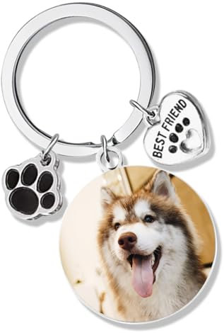 Schlüsselanhänger Hund Katze Dog Mom Pfote, Schlüsselanhänger Personalisiert Foto & Text Gravur, Herz Haustier Anhänger Geschenke für Hundeliebhaber Hundemama HundePapa