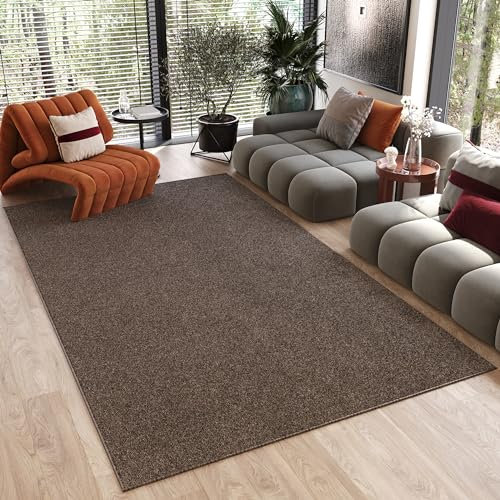TAPISO Noyan Teppich Antirutsch Kurzflor Braun Einfarbig Waschbar Modern Design Waschmaschinenfest Wohnzimmer Schlafzimmer ÖKOTEX 80 x 150 cm