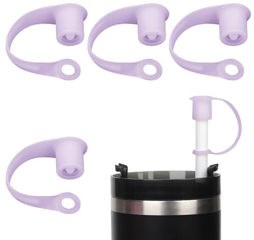 XIHIRCD 4pcs Straw Covers, Reusable Silicone Straw Cap Spill Proof Dust Proof Fingerprint Style Straw Toppers 6-10mm in Diameter Straw Cover Protector for Stanley Cup (Purple)