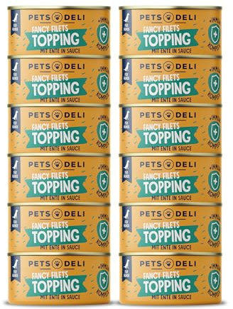 Pets Deli Fancy Filet Topping Ente in Sauce mit Immun-Komplex für Hunde als Ergänzung zum Futter 12x70g