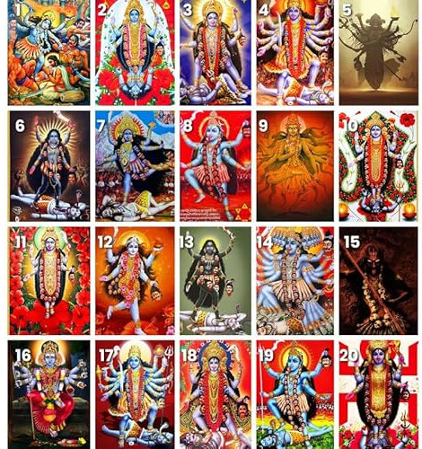 The India's Store Adhya Shakti Kali Foto mit Holzrahmen, Wanddekoration, Göttin für Anbetung, religiöser Bilderrahmen, 40,6 x 30,5 cm