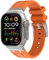 Shesyuki Sport Silicone Strap Compatible with Apple Watch Ultra 2 / Ultra 49mm 45mm 44mm 42mm for Men, iWatch Ultra/Ultra 2 SE Series 9 8 7 6 5 4（Silver Adapter-Orange）