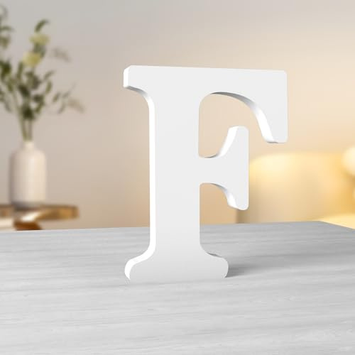 Aruatu 15,2 cm weiße Holzbuchstaben für Wanddekoration, dekorative stehende Buchstaben, Scheiben, Schild, Dekoration für Handwerk, Zuhause, Party-Projekte (F)
