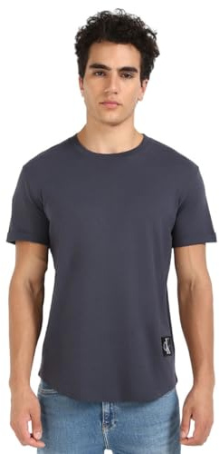 Calvin Klein Herren T-Shirt Kurzarm Badge Turn Up Sleeve Rundhalsausschnitt, Blau (India Ink), XL