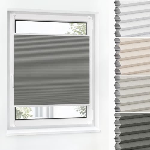 Jalousiescout Wabenplissee ohne Bohren Verdunklung—Thermo plissee Klemmfix Zweifarbig 115x60cm grau-Weiß, Sonnen-, Sicht- & Hitzeschutz Jalousie verdunklung für Fenster & Tür