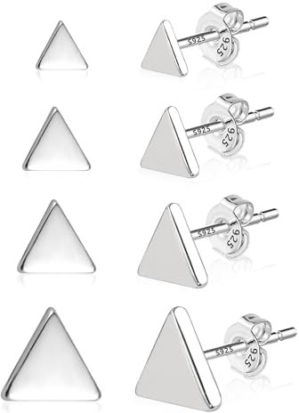 ALEXCRAFT Dreieck Ohrringe Silber 925 Ohrstecker Set Klein Damen Geschenk für Frauen Freundin Mama Mädchen 4 Paar