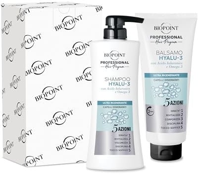 Biopoint Professional Hair Program - Kit HYALU-3, Formula Ultra Rigenerante, contiene Shampoo 400 ml + Balsamo 350ml, Dona Vitalità e Benessere ai Capelli Secchi e Disidratati