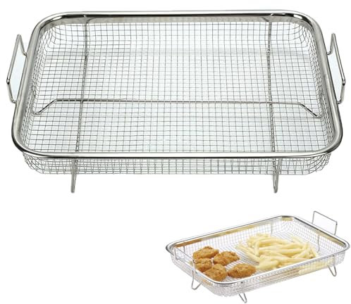 Backofen Gitter,Grillkorb, Knusperkorb, Mesh-Grillkorb, Edelstahl-Grillkorb mit Griff, Grillkorb Pommes, Multifunktions-Grillrost, Backkorb zum Backen, Grillen im Backofen(30 x 22 x 5,5 cm)