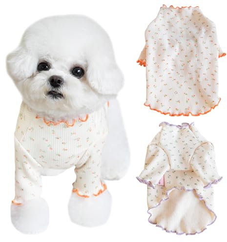 Yaopelky Haustierkleidung für kleine und mittelgroße Hunde und Katzen, Gänseblümchen-Aufdruck, langärmelig, Rüschen, Welpenkleidung, Hunde-Pyjama für Chihuahua, Shih Tzu, Yorkie (Orange, XS)
