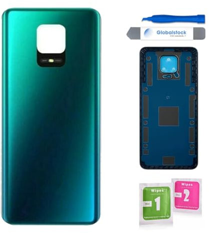 Globalstock Vitre arrière Cache Batterie pour Xiaomi Redmi Note 9 Pro Bleu Aurora Remplacement Compatible + adhésif et Kit Outils