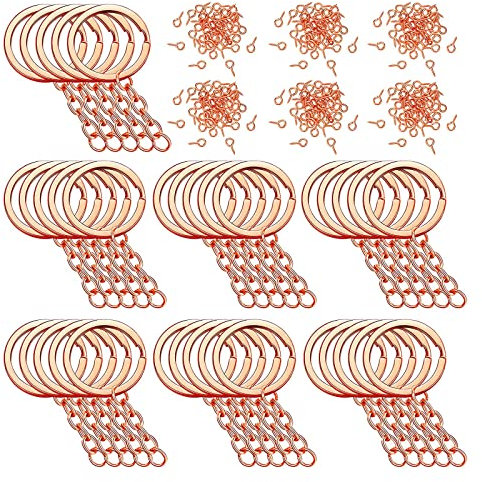 CYILPR Lot de 250 anneaux porte-clés dont 35 anneaux porte-clés et 180 épingles à œillet à vis pour la fabrication de bijoux Couleurs mélangées 25 mm, rose gold, taille unique